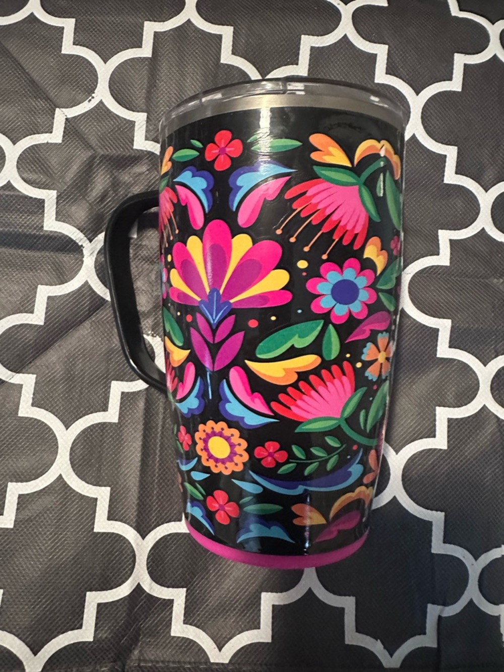 Swig Floral Travel Mug — Colorful Multicolor Design on Black - Picture 2 of 3